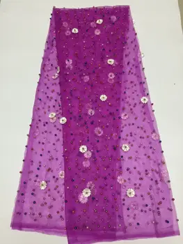Высококачественная Африканская тюлевая кружевная ткань с бисером Дешевые Нигерийские Кружевные ткани для женщин Горячая Распродажа Гипюровой Французской кружевной ткани