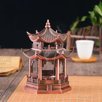 Курильница в форме павильона в китайском стиле, гальваническое покрытие из металлического сплава, дзен-буддизм, декор для чайной церемонии из сандалового дерева, 1шт