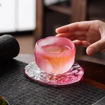Модная простая розовая женская маленькая чайная чашка national tide wind из прозрачного стекла, чайная чашка для хозяйки, ручная заморозка, ожог