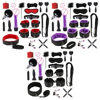 Набор БДСМ-бондажей, комплект для пар, наручники для начинающих, зажим для сосков, шейный ошейник, вибратор, веревка, секс-игрушки
