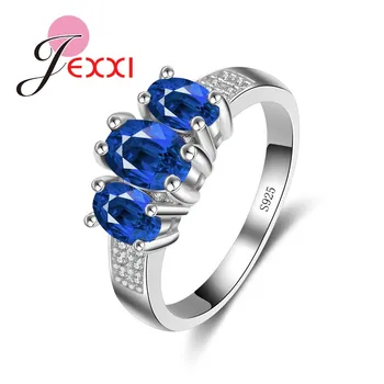 Новые женские кольца из серебра 925 пробы с синими стразами, изящная свадебная бижутерия для помолвки
