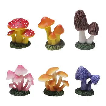Фигурки грибов для сада 6шт Маленький Декор из грибов, Разноцветная модель грибов из смолы, мини Фигурки грибов из Сказочного сада
