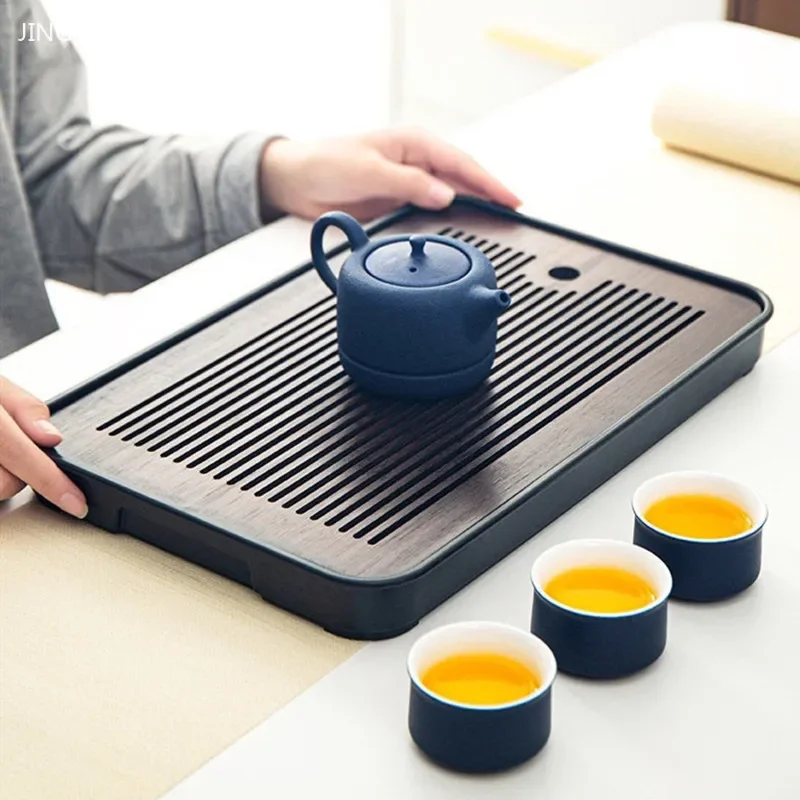 Традиционный Тип Хранения Воды Чайный Поднос Японский Прямоугольный Бамбуковый Поднос Украшение Чайного Сервиза Аксессуары Для Влажного и Сухого Использования Чайного Подноса 4